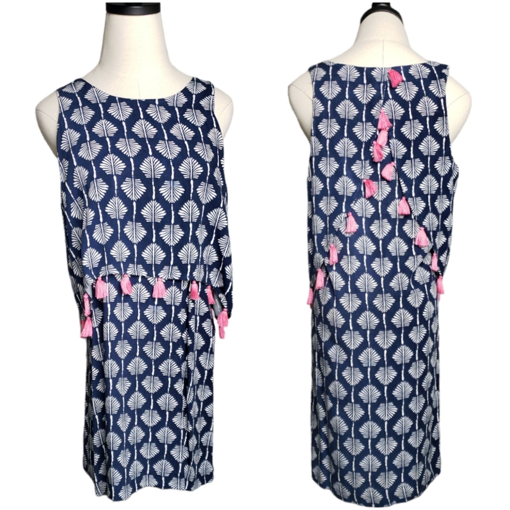 Escapada Living Rayon Dress M Botanical Tassel Crossed Layered Beachy Tropical M